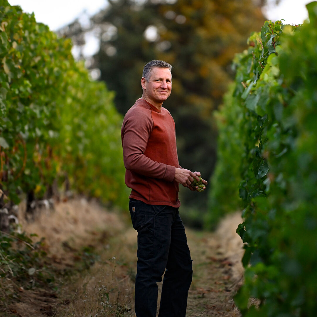 WillaKenzie Estate Winemaker, Erik Kramer, in the vineyards.